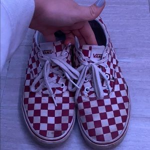 Red and white checkered vans